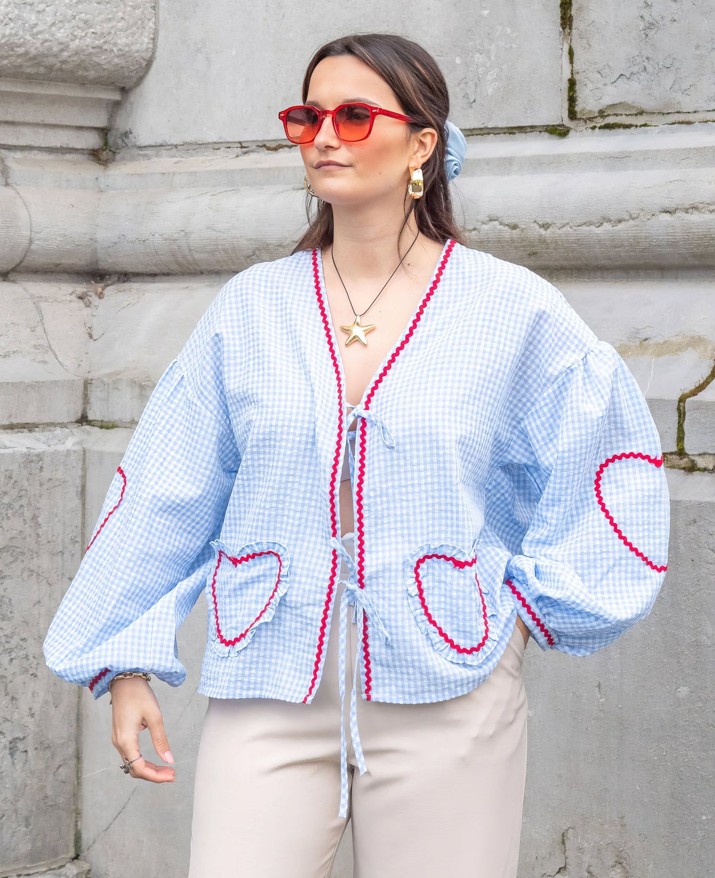 Image of Ivy | Women's Open Front Gingham Blouse