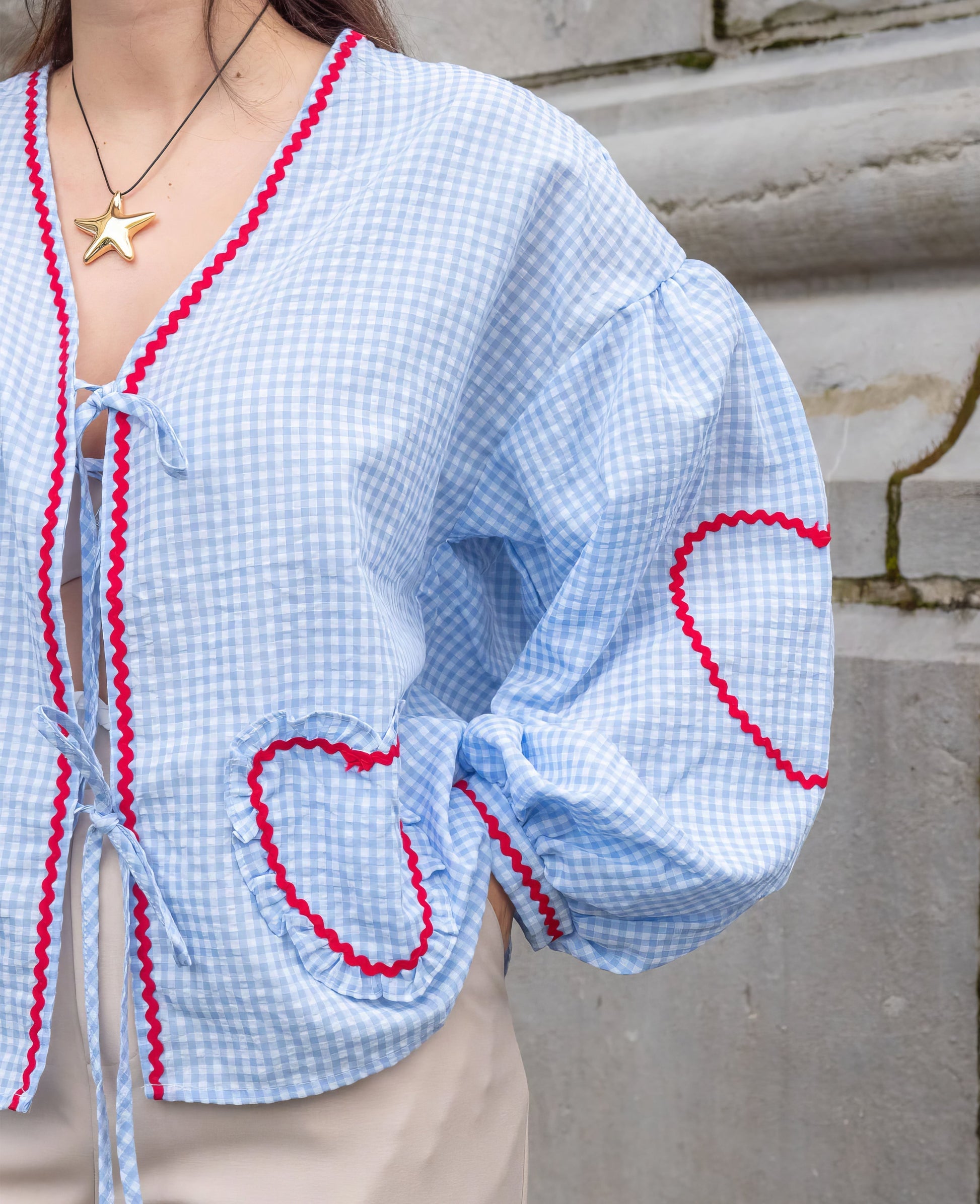 Image of Ivy | Women's Open Front Gingham Blouse