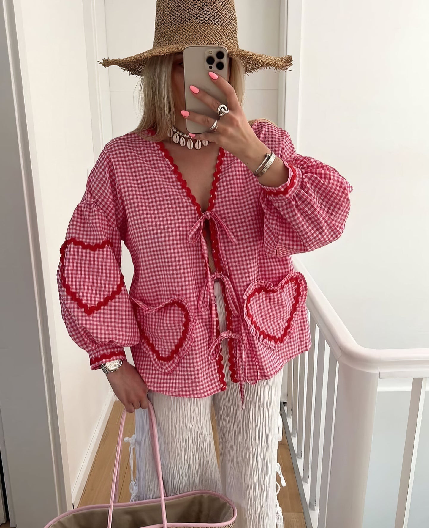 Image of Ivy | Women's Open Front Gingham Blouse