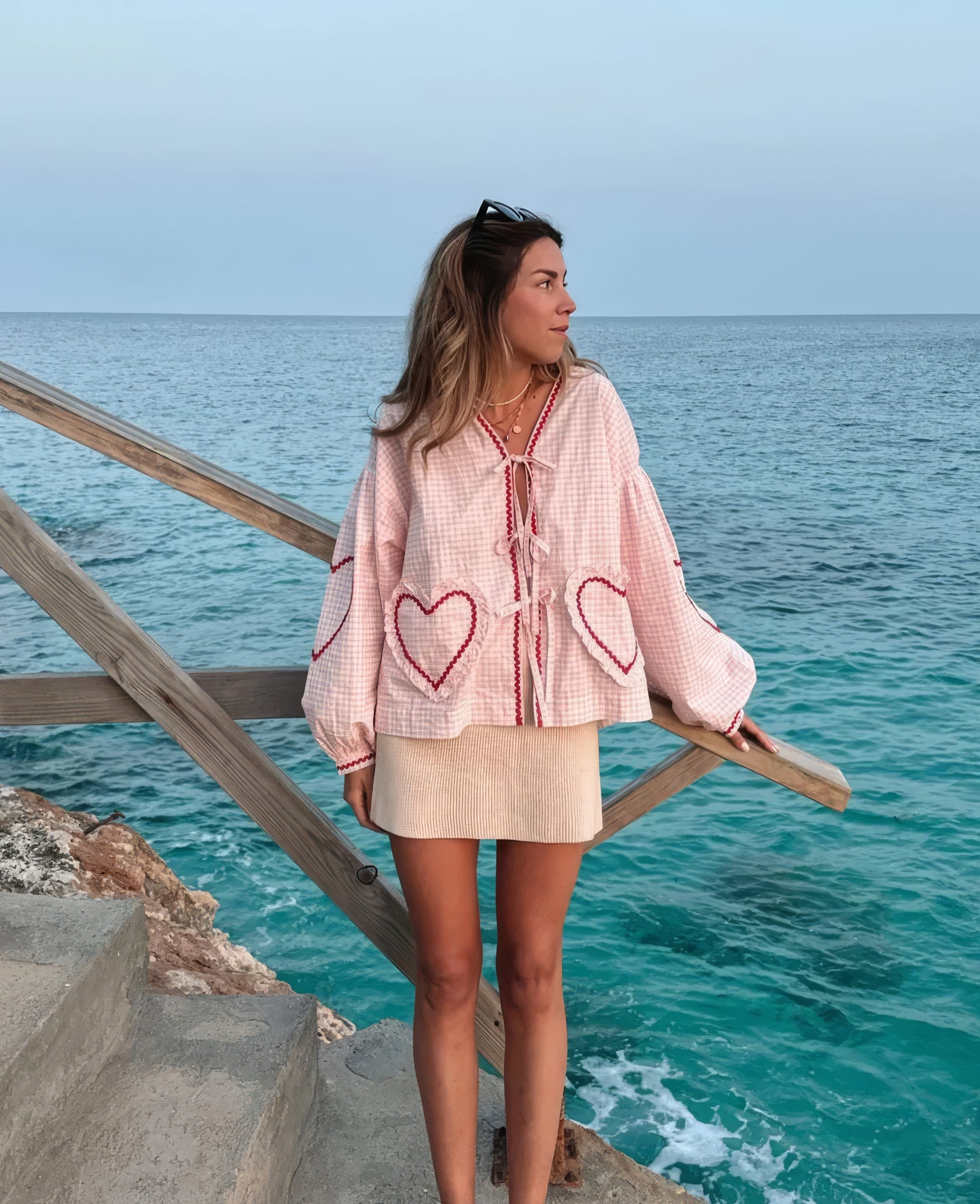 Image of Ivy | Women's Open Front Gingham Blouse