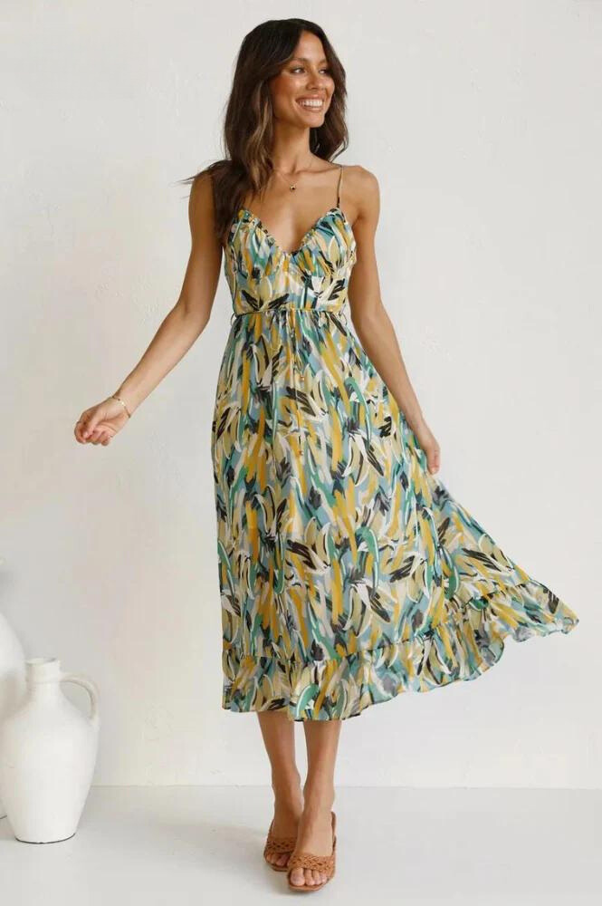 Image of Jamie | Women's V-Neck A-Line Midi Dress