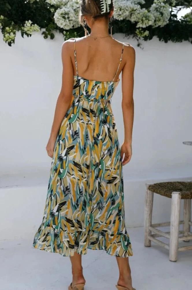 Image of Jamie | Women's V-Neck A-Line Midi Dress