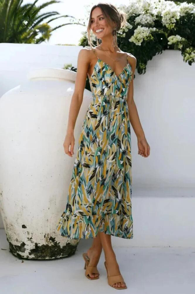 Image of Jamie | Women's V-Neck A-Line Midi Dress