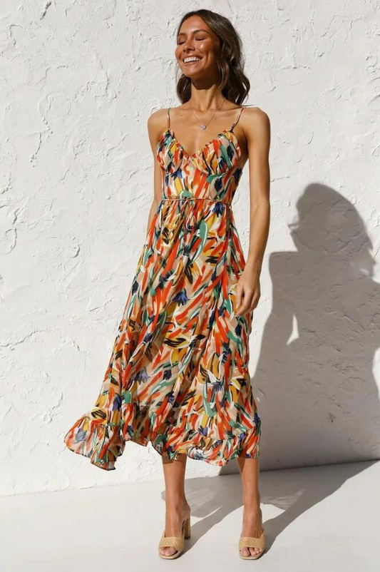 Image of Jamie | Women's V-Neck A-Line Midi Dress