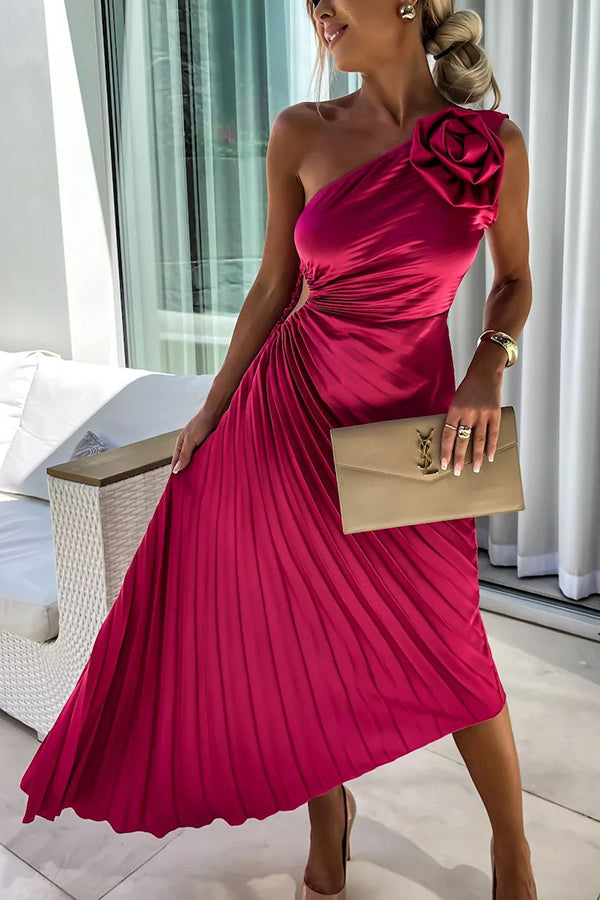 Image of Jane | Women's One Shoulder Pleated Midi Dress