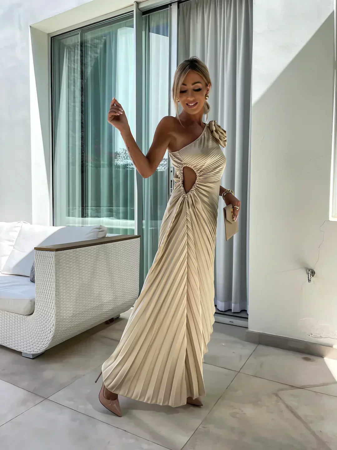 Image of Jane | Women's One Shoulder Pleated Midi Dress