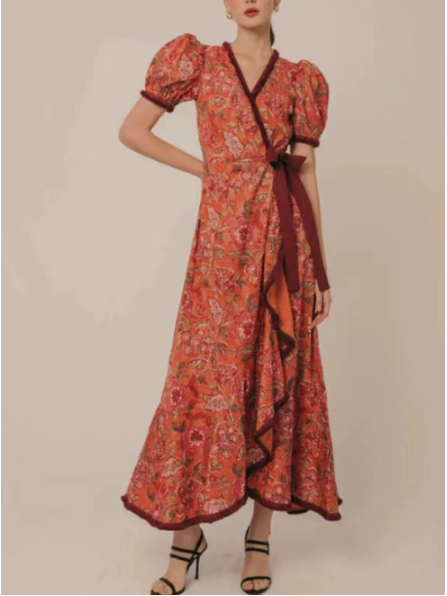Image of Janice | Women's V-Neck Wrap Midi Dress