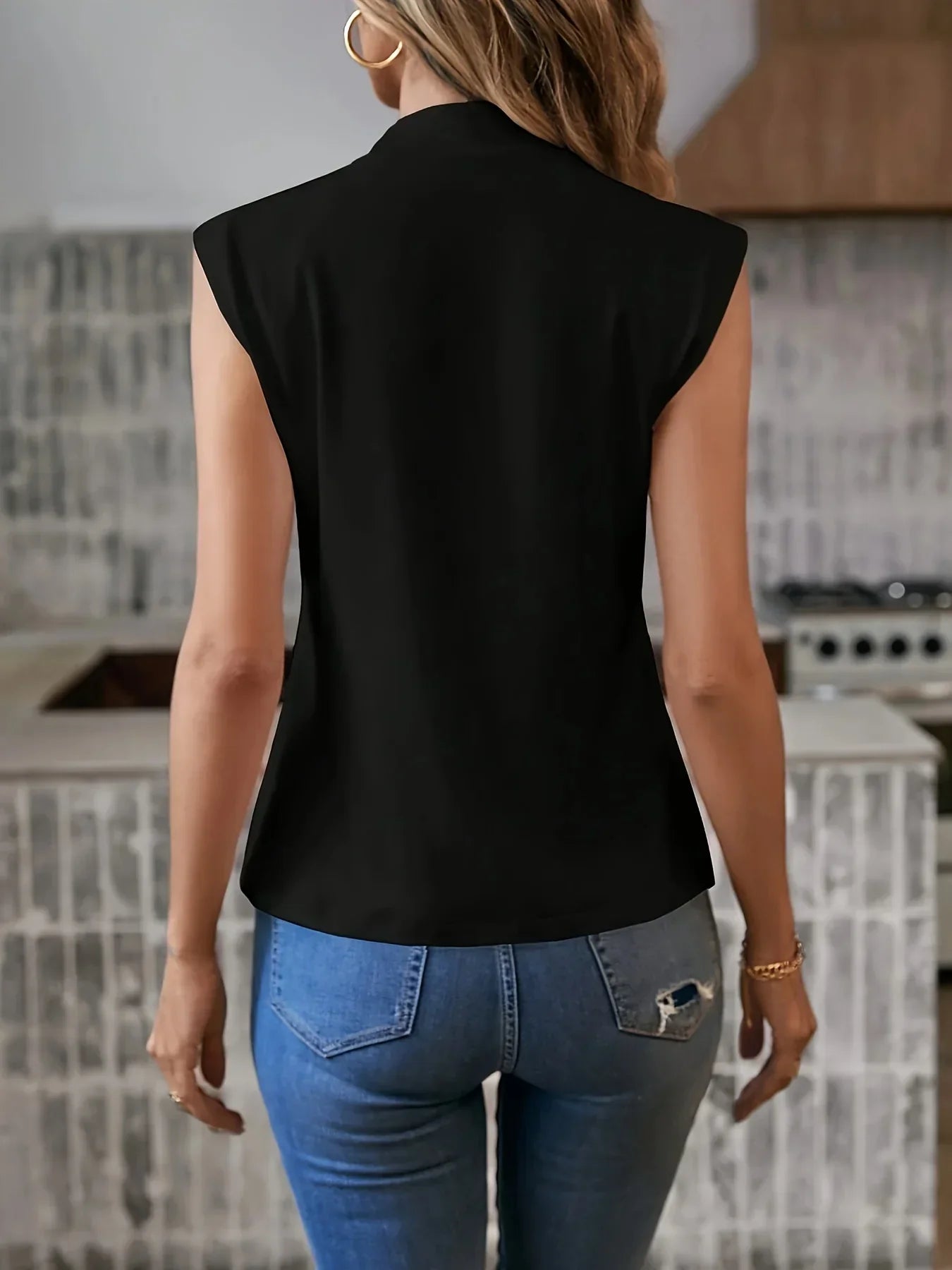 Image of Jeanette | Women's Sleeveless Mock Neck Blouse