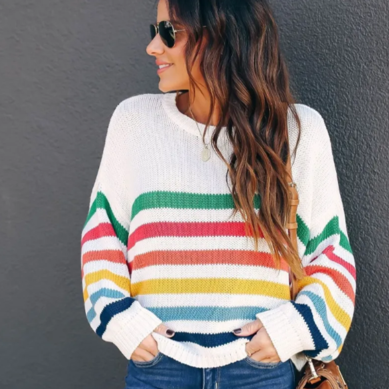 Jeanette | Women's Cropped Striped Sweater - Image 1