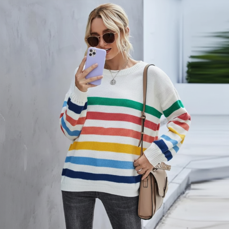 Jeanette | Women's Cropped Striped Sweater - Image 2