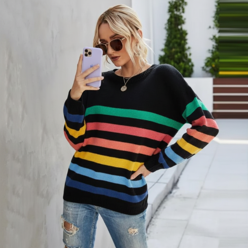 Jeanette | Women's Cropped Striped Sweater - Image 2