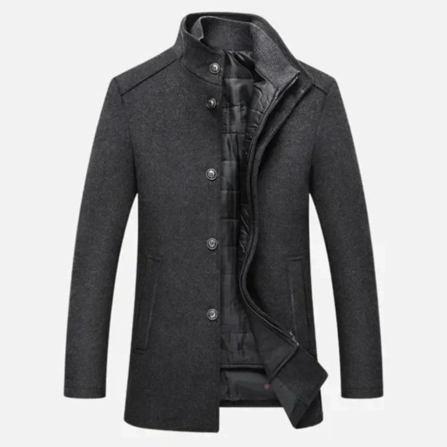 Image of Jed | Men's Mid-Length Stand Collar Overcoat