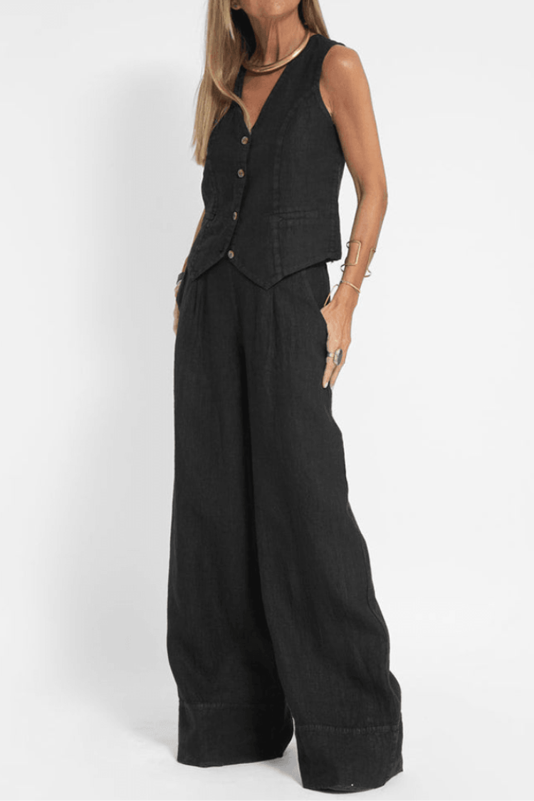 Image of Jennifer | Women's Button-Front Sleeveless Vest and Wide Leg Pants Set