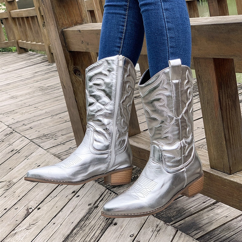 Image of Jessica | Women's Embroidered Mid-Calf Cowboy Boots