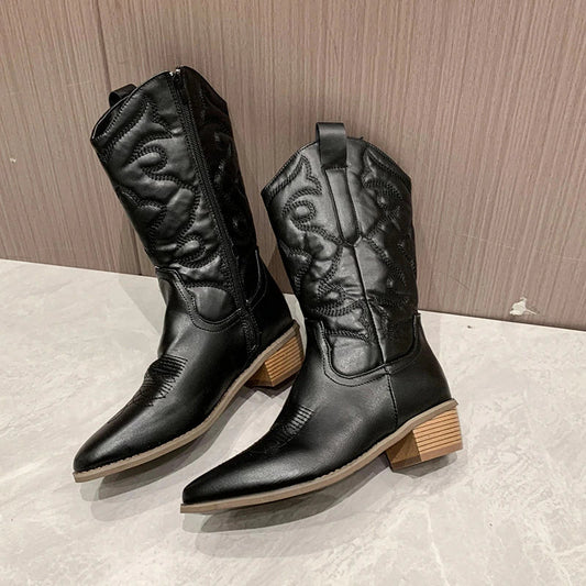 Image of Jessica | Women's Embroidered Mid-Calf Cowboy Boots