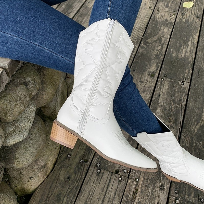 Image of Jessica | Women's Embroidered Mid-Calf Cowboy Boots