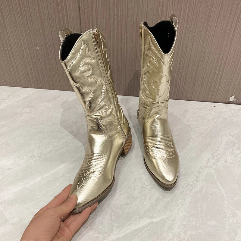 Image of Jessica | Women's Embroidered Mid-Calf Cowboy Boots