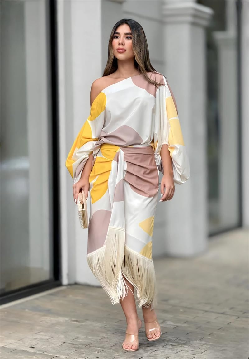 Image of Judie | Women's Fringe One Shoulder Wrap Midi Dress