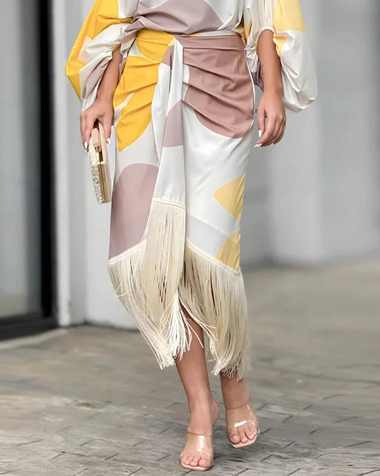 Image of Judie | Women's Fringe One Shoulder Wrap Midi Dress