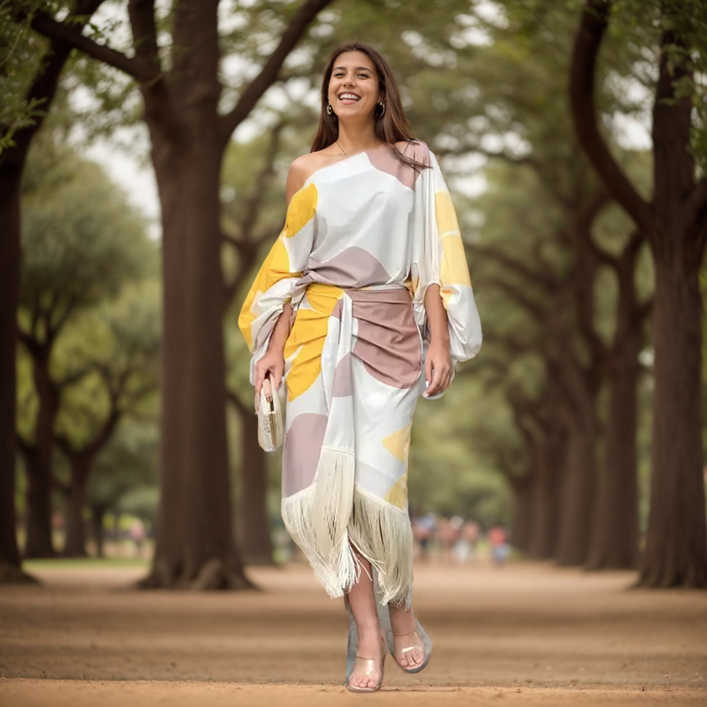 Image of Judie | Women's Fringe One Shoulder Wrap Midi Dress