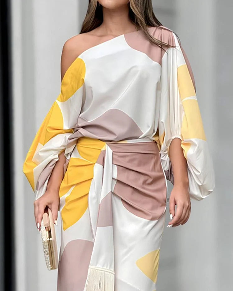Image of Judie | Women's Fringe One Shoulder Wrap Midi Dress
