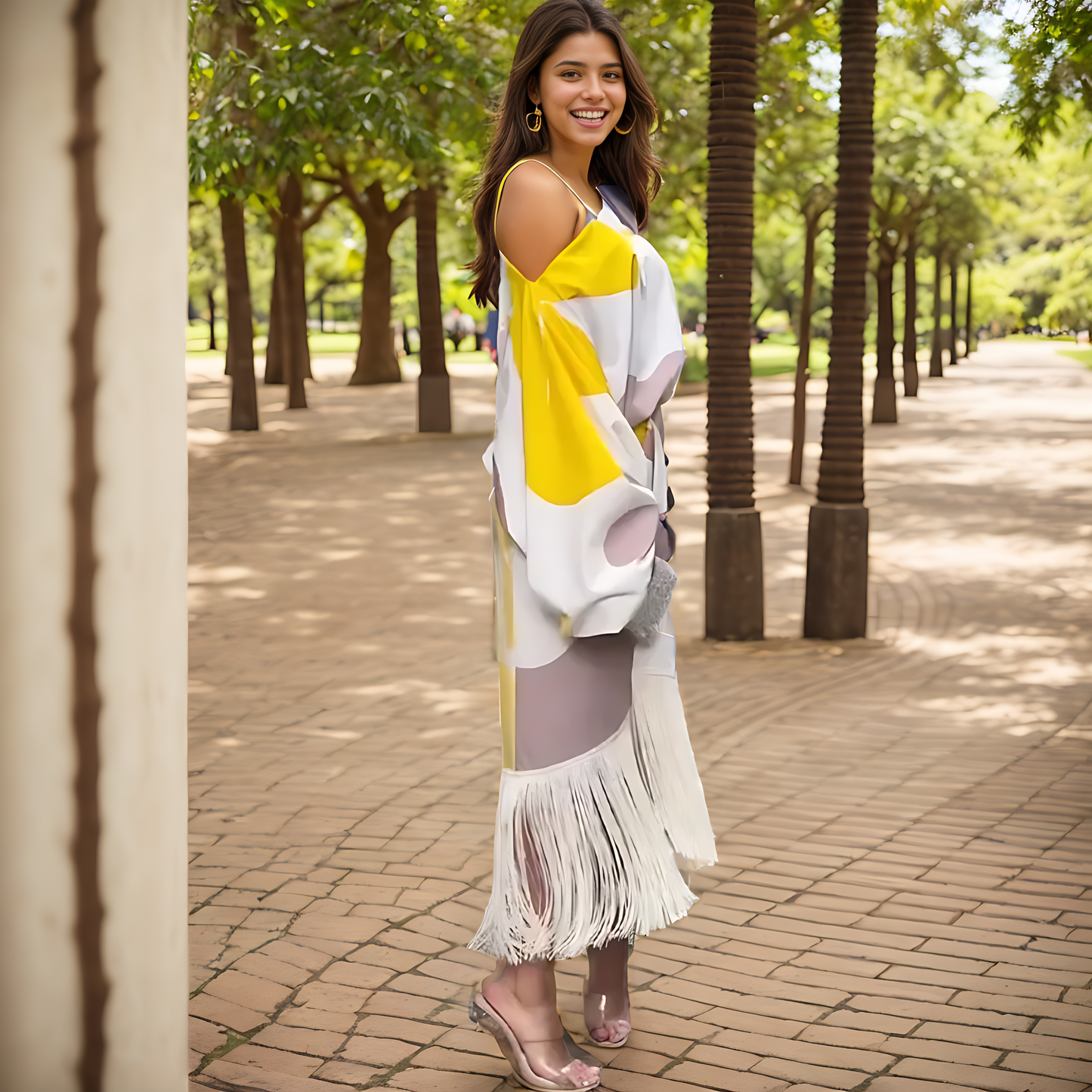 Image of Judie | Women's Fringe One Shoulder Wrap Midi Dress