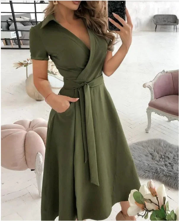 Judy | Women's Tie Waist A-Line Midi Dress - Image 1