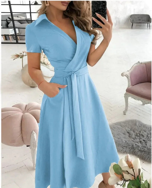 Judy | Women's Tie Waist A-Line Midi Dress - Image 2