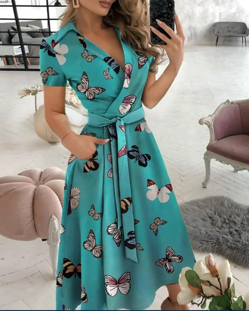Judy | Women's Tie Waist A-Line Midi Dress - Image 3