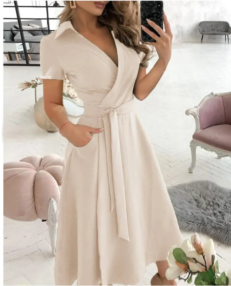 Judy | Women's Tie Waist A-Line Midi Dress - Image 3