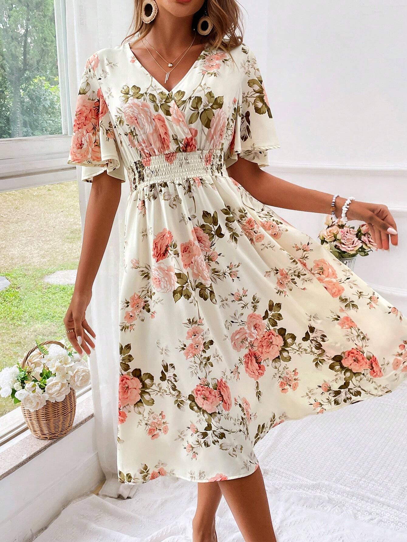 Image of Kara | Women's V-Neck Fit & Flare Midi Dress