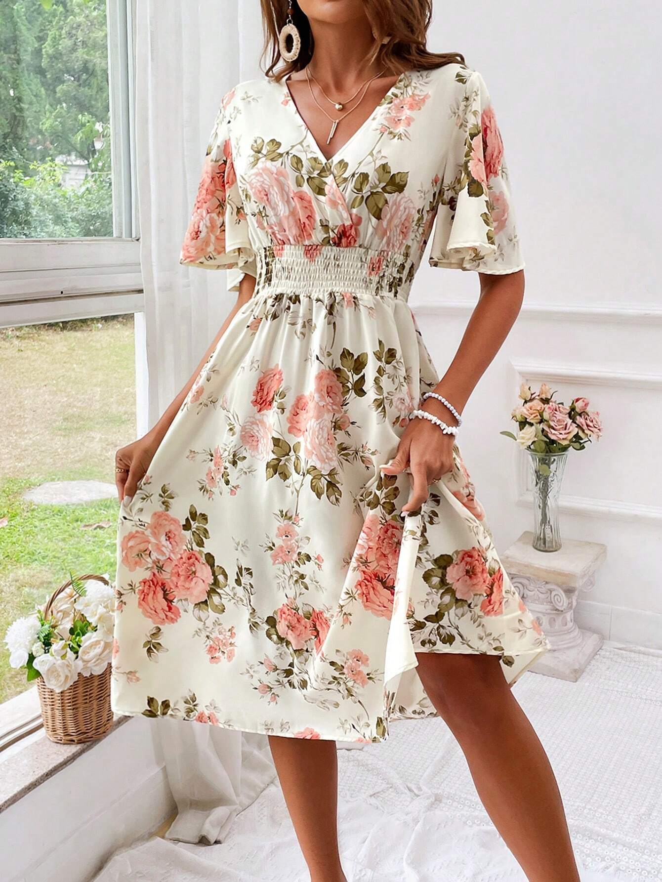 Image of Kara | Women's V-Neck Fit & Flare Midi Dress