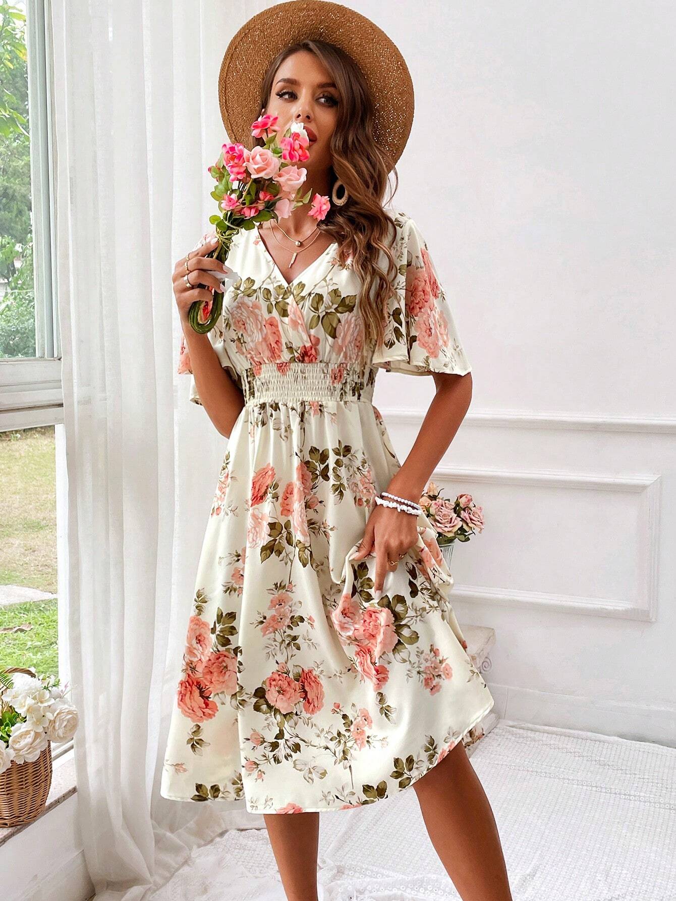 Image of Kara | Women's V-Neck Fit & Flare Midi Dress