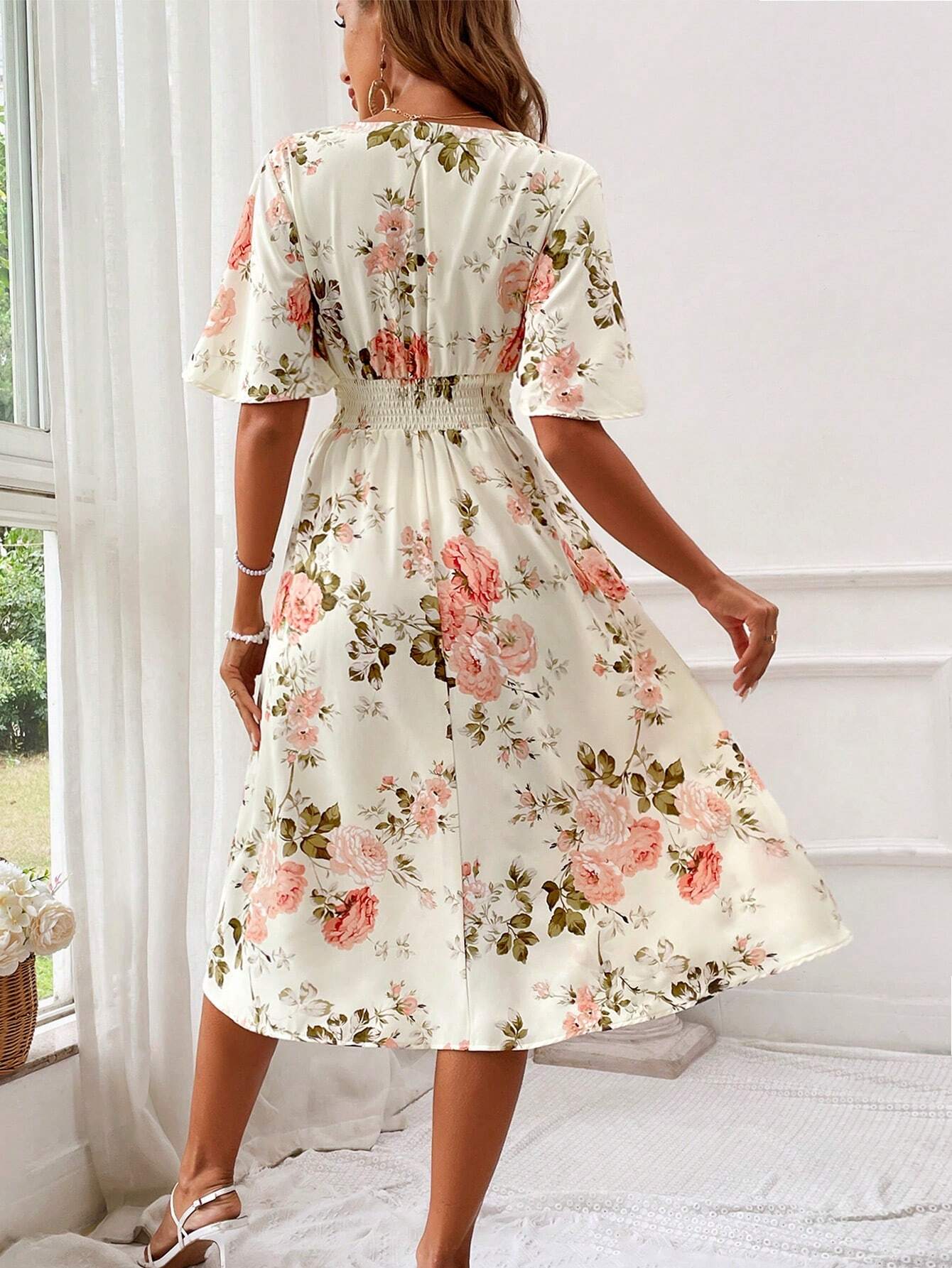Image of Kara | Women's V-Neck Fit & Flare Midi Dress