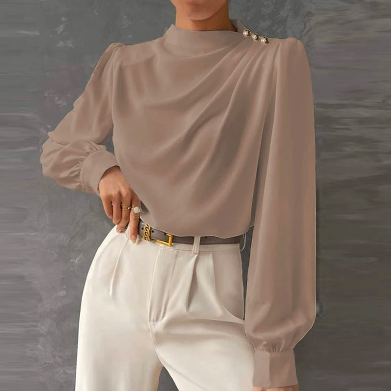 Kara | Women's Long Sleeve Draped Blouse - Image 1