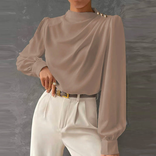 Kara | Women's Long Sleeve Draped Blouse - Image 1