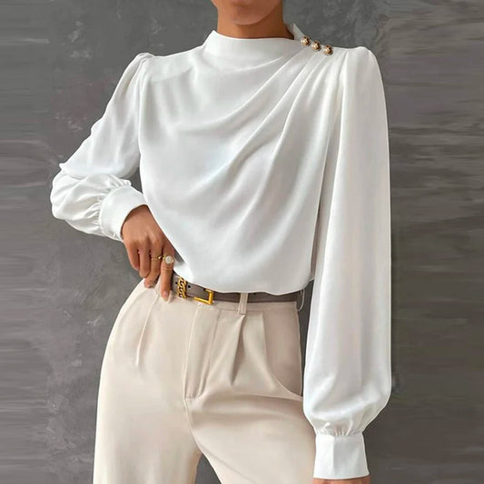 Kara | Women's Long Sleeve Draped Blouse - Image 2