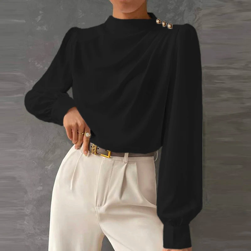 Kara | Women's Long Sleeve Draped Blouse - Image 3