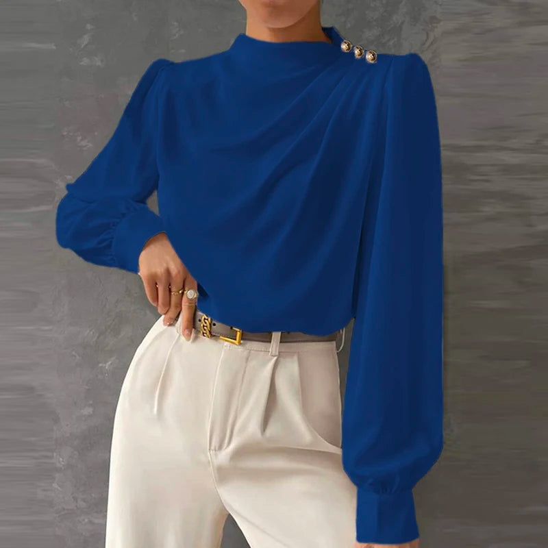 Kara | Women's Long Sleeve Draped Blouse - Image 4