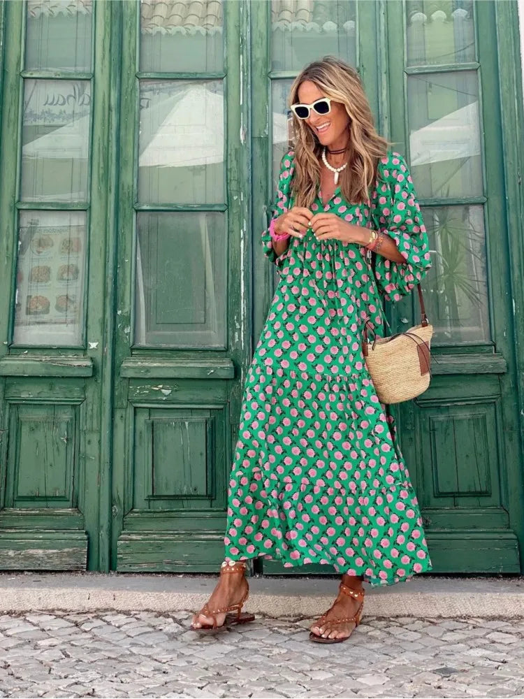 Image of Kate | Women's V-Neck Tiered Maxi Dress