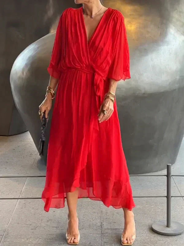 Image of Kate | Women's V-Neck Wrap Midi Dress