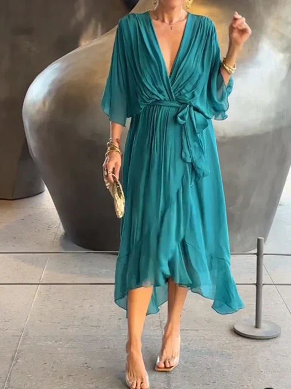 Image of Kate | Women's V-Neck Wrap Midi Dress