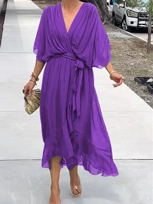 Image of Kate | Women's V-Neck Wrap Midi Dress