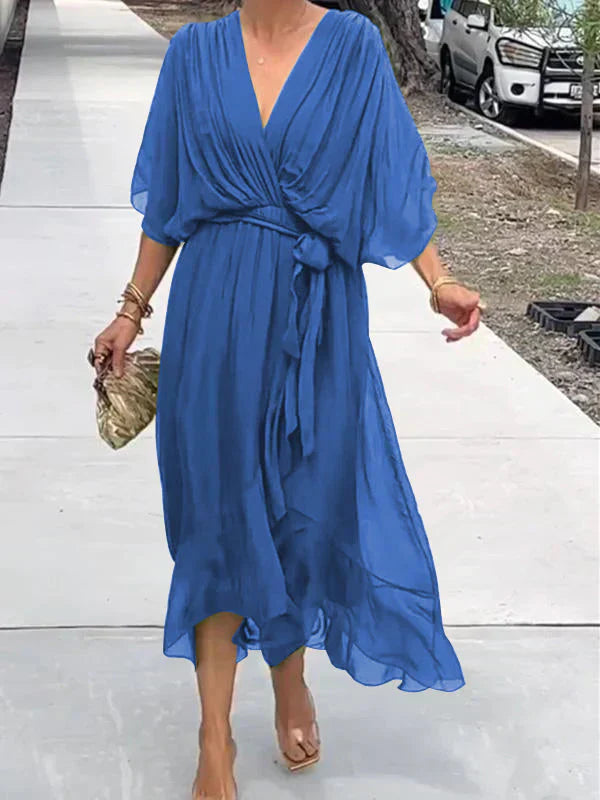 Image of Kate | Women's V-Neck Wrap Midi Dress