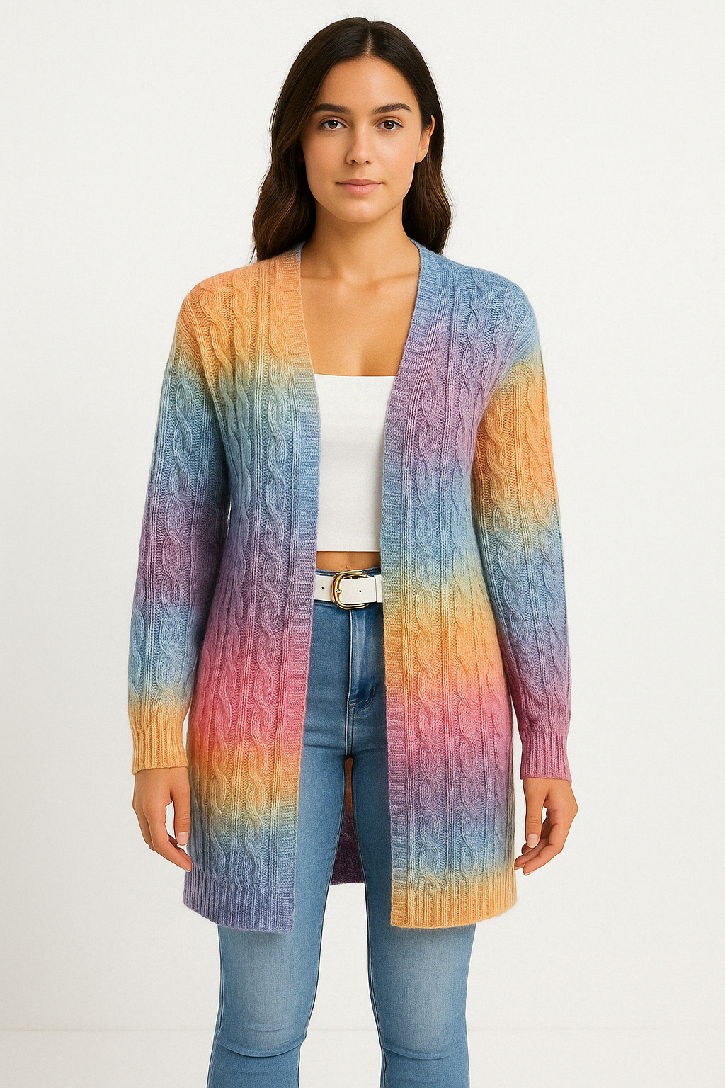 Image of Katelyn | Women's Long Cable Knit Cardigan