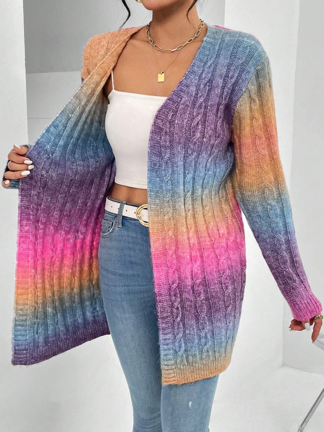 Image of Katelyn | Women's Long Cable Knit Cardigan