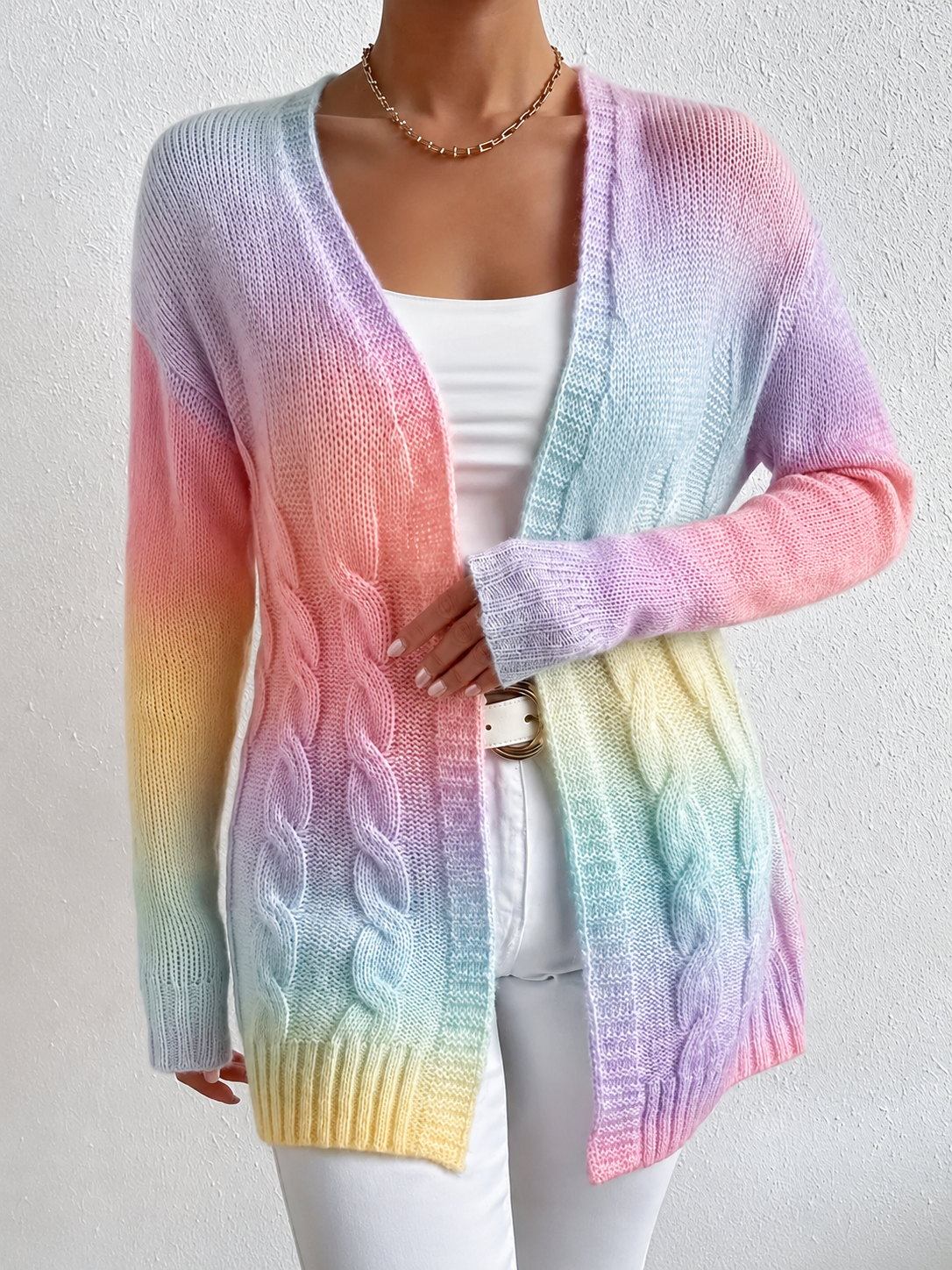 Katelyn | Women's Long Cable Knit Cardigan - Image 1
