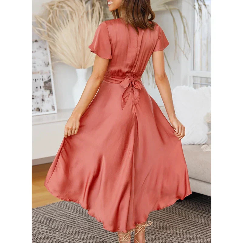 Image of Katherine | Women's V-Neck A-Line Midi Dress