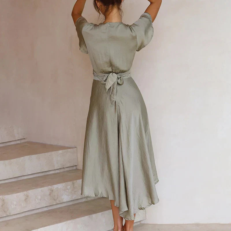 Image of Katherine | Women's V-Neck A-Line Midi Dress