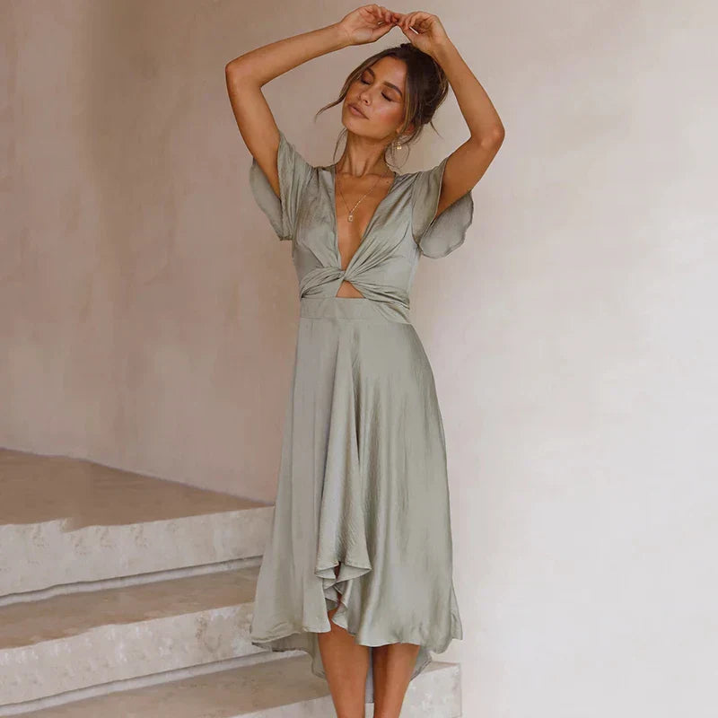 Image of Katherine | Women's V-Neck A-Line Midi Dress